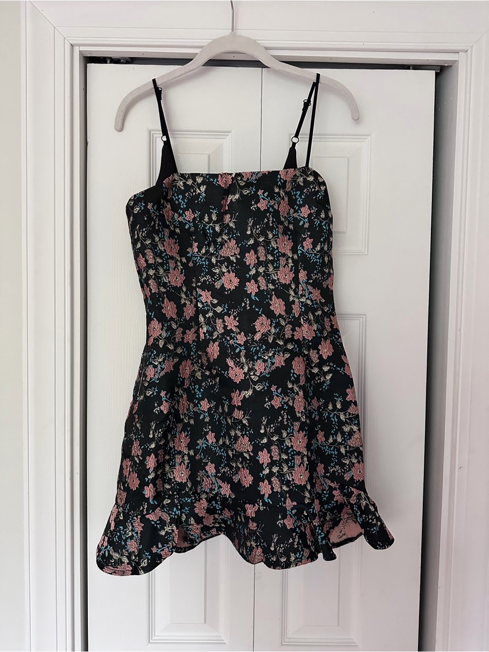 superdown Black Floral Mini Dress with Pink and Teal Flowers